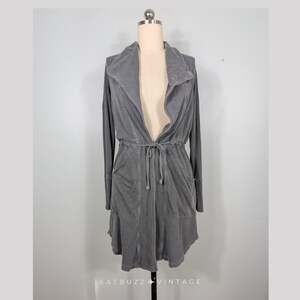 Y2K Thermal Cardigan S Gray Mini Waffle Duster Tie Twilightcore Elena Indie